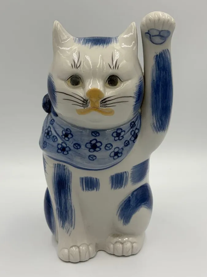 招き猫 九谷焼 青絵 陶器 置物の買取実績写真1