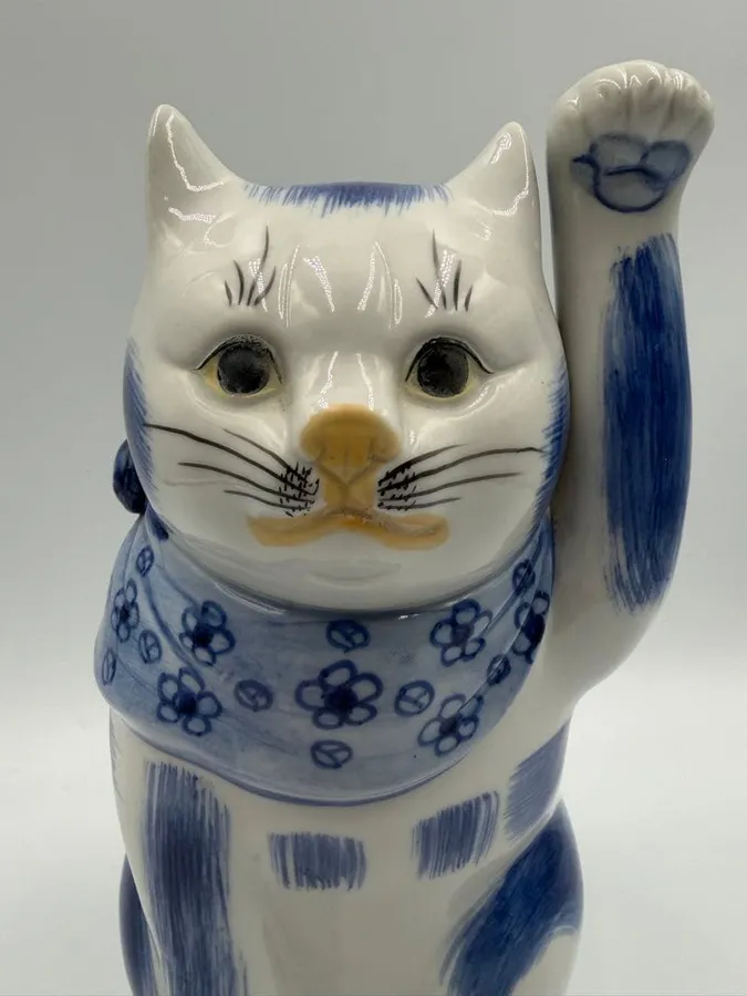 招き猫 九谷焼 青絵 陶器 置物の買取実績写真2